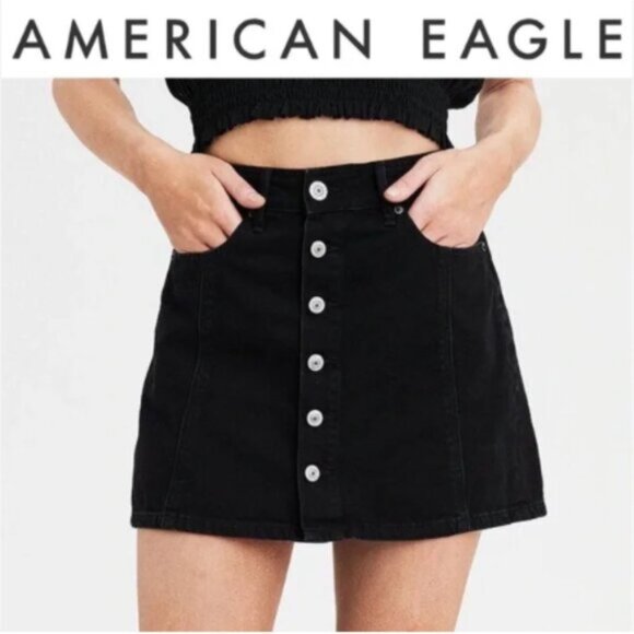 American Eagle black jean button down skirt size 10 - Picture 5 of 5
